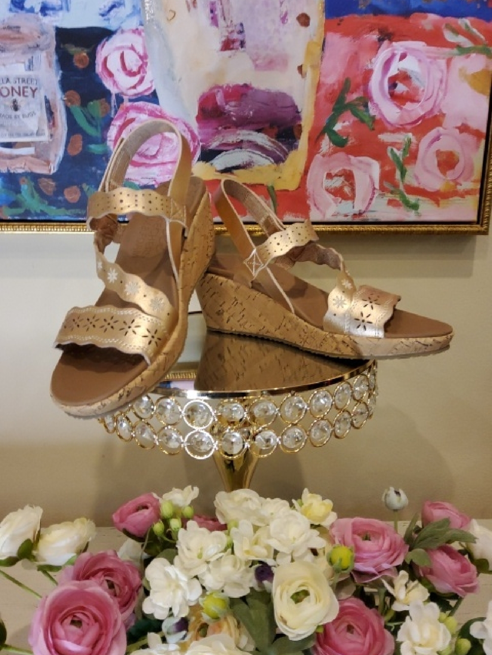 Skechers Cali Lux Foam Women’s Metallic Gold Wedge Sandals